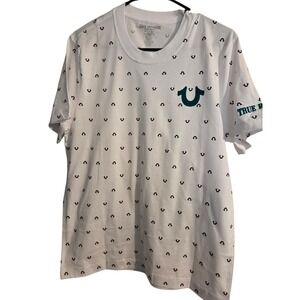 True Religion Short Sleeve‎ T-Shirt Men's Medium White  Mini Horseshoe Logo